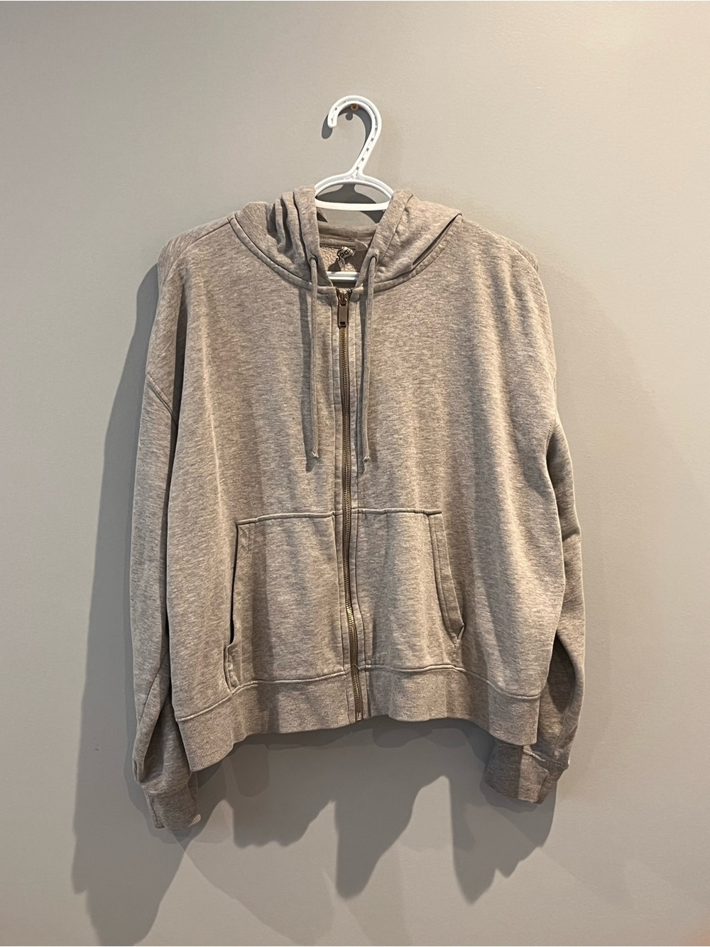 clean girl baggy comfy grey zip-up hoodie home wear